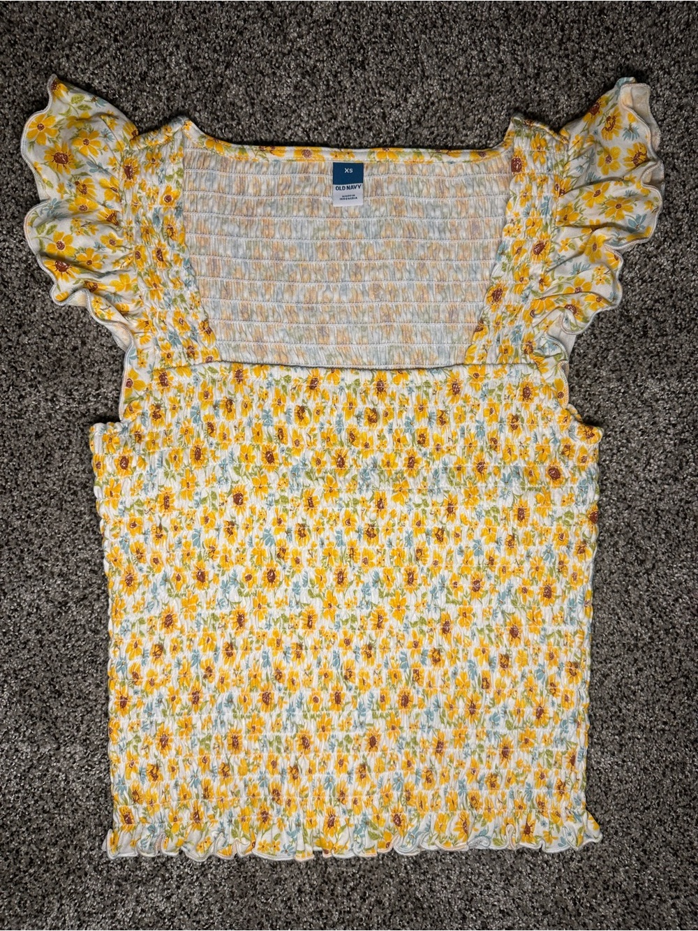 Old Navy Yellow Floral Smocked Square-Neck Camisole